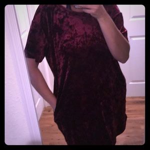 NWOT Dark Cherry Red Crushed Velvet Tshirt Dress